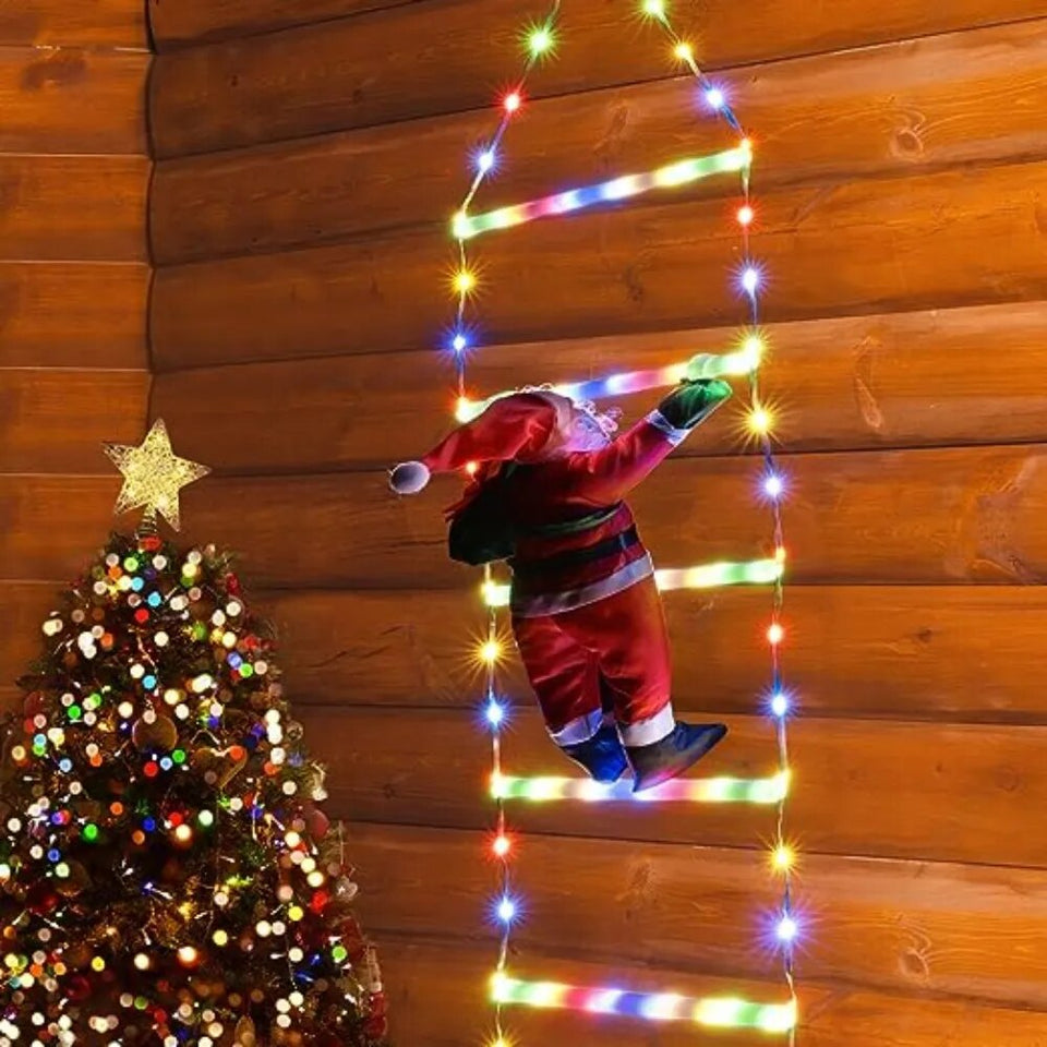 Escada Luz em LED Colorido Decoração de Natal com Papai Noel Pendurado 3M