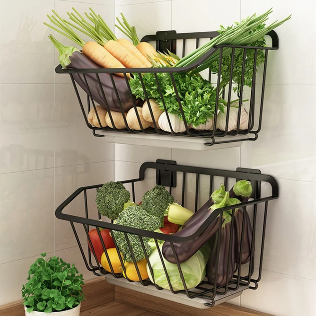 Cesta de Armazenamento de Cozinha em Aço Inoxidável
