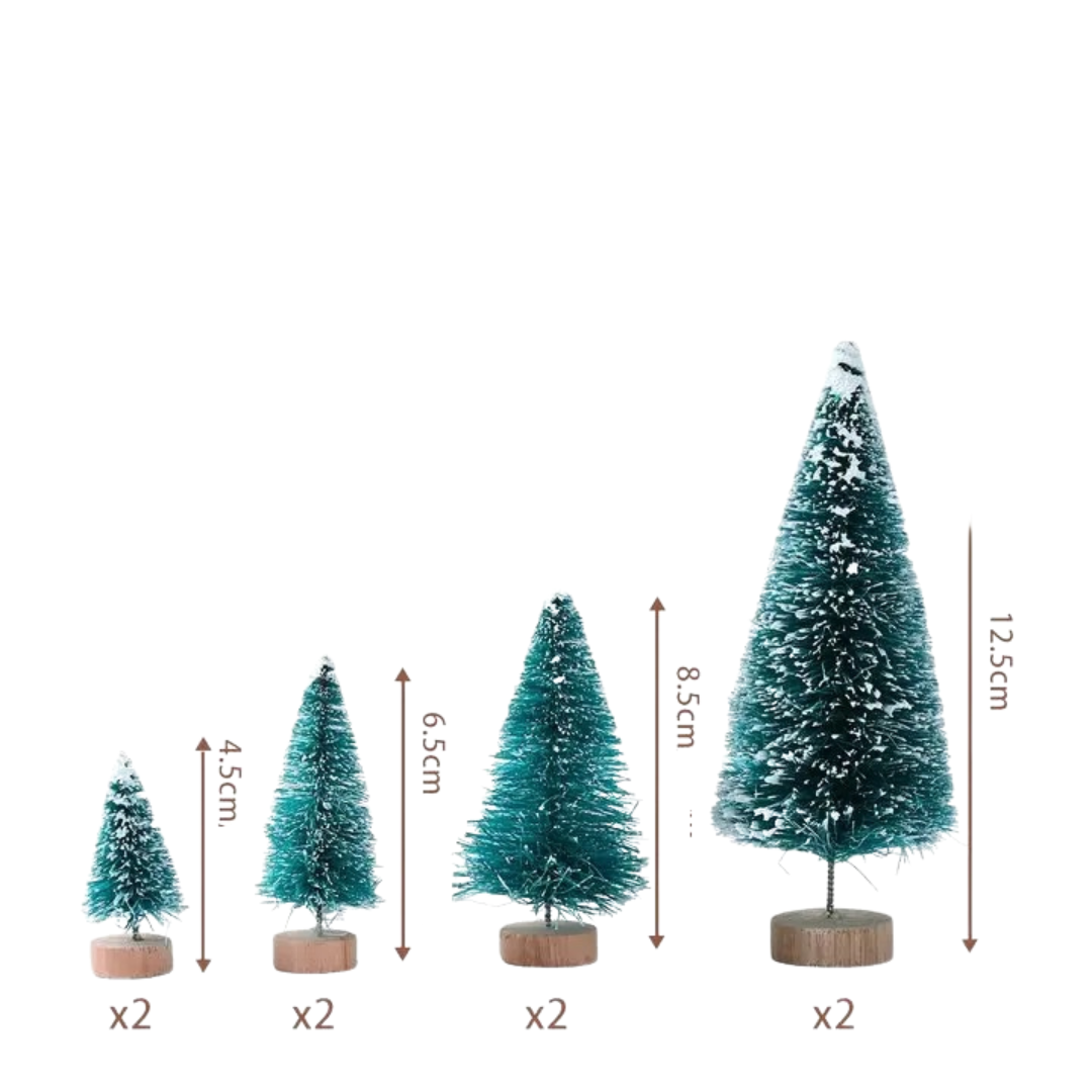 Conjunto Artesanal  de 8 Mini Árvores de Natal de Madeira e Sisal Decoração Natalina