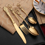 Conjunto de Talheres Luxo Aço Inoxidável 24 Peças Ouro e Prata