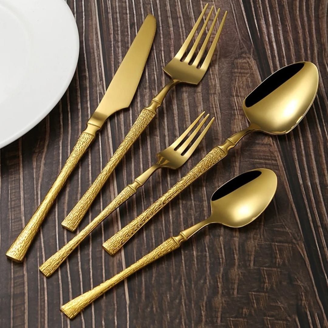 Conjunto de Talheres de Aço Inoxidável Dourado
