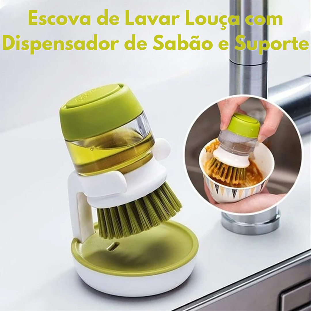 Escova de Lavar Louça com Dispensador de Sabão e Suporte