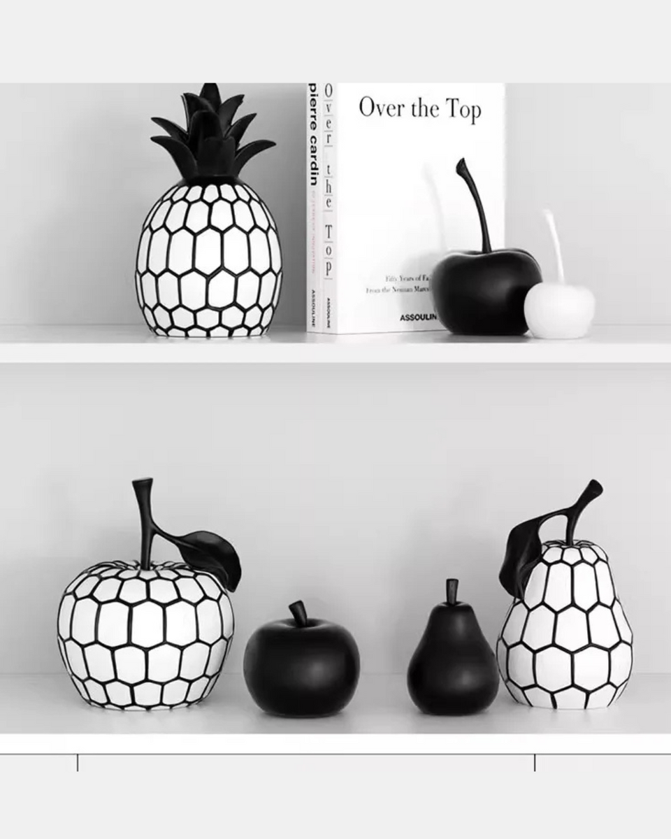 Estátua de Frutas Preto e Branco em Resina Decoração Minimalista para Mesa e Sala