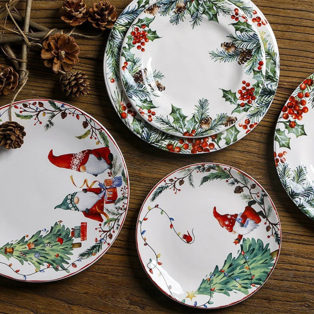 Prato de Jantar de Cerâmica com Tema de Natal