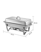 Rechaud Retangular de Aço Inox 9L com 2 Cubas Banho Maria Profissional
