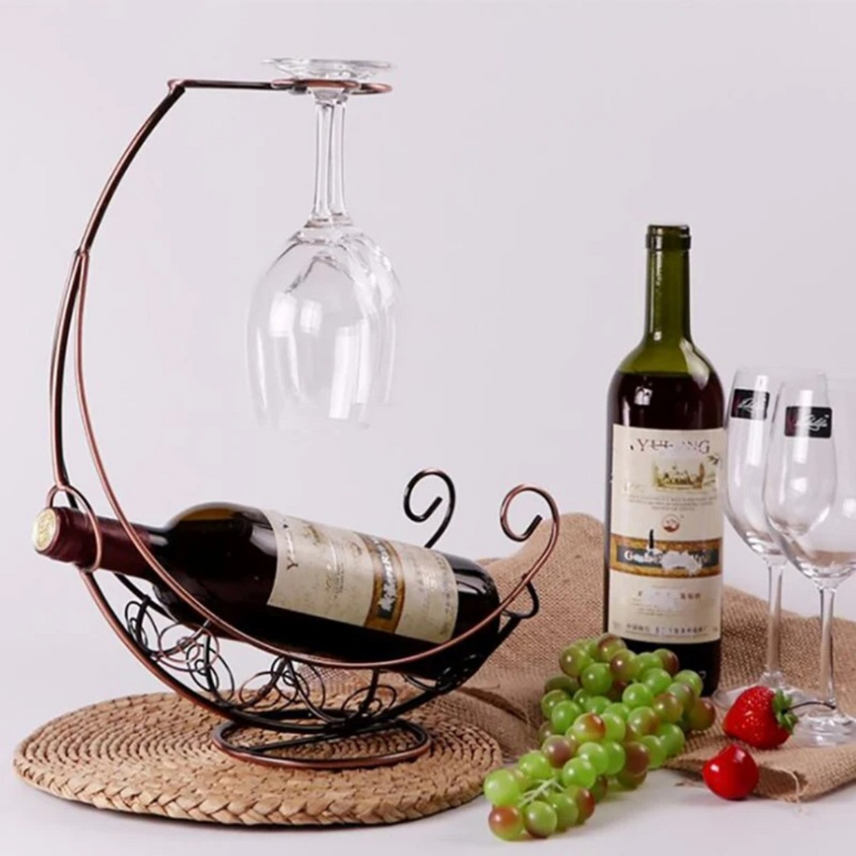 Suporte para Vinho e Taças em Metal