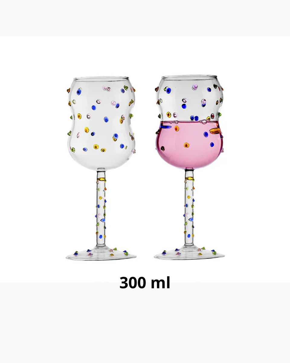 Taça de Vidro com Pontos Coloridos 300ml Vinho Branco e Tinto