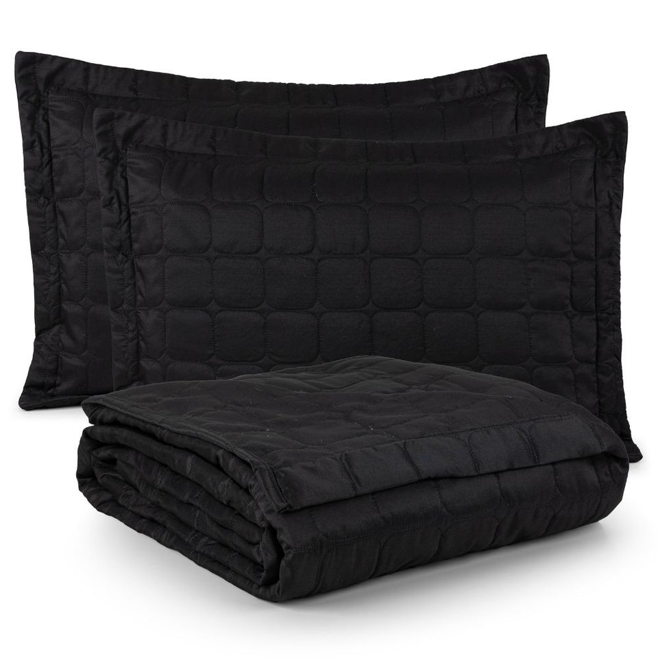 Kit Colcha Cobre Leito Matelassê 200 Fios Dupla Face Berlim Preto